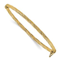 14k Gold Polished Textured Twisted Hinged Bangle Bracelet