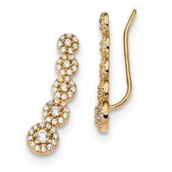 14k Zirconia Circles Polished Ear Climber Earrings