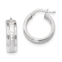 14k Solid White Gold Polished & Satin Hoop Earrings (21.91 mm)