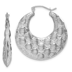 10k White Gold Polished Textured Hoop Earrings - 46 mm
