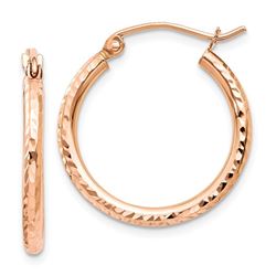 14k Rose Gold Diamond Cut Polished Hoop Earrings