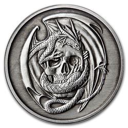 1 oz Silver Antique Round - Anne Stokes Dragons: Skull Embrace