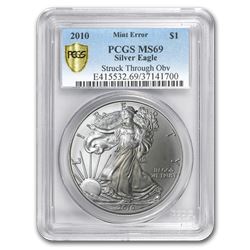 2010 Silver American Eagle MS-69 PCGS (Error\, Obv Struck Thru)