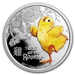 2017 Tuvalu 1/2 oz Silver Lunar Baby Rooster Proof (Colorized)