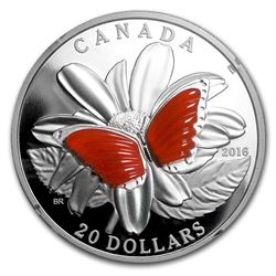 2016 Canada 1 oz Proof Silver $20 Butterfly Wings (w/Agate)