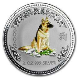 2006 Australia 2 oz Silver Year of the Dog BU (Colorized)