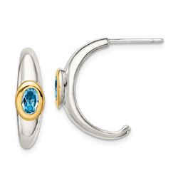 Sterling Silver w/ 14k Accent Blue Topaz J-Hoop Earrings - 56 mm