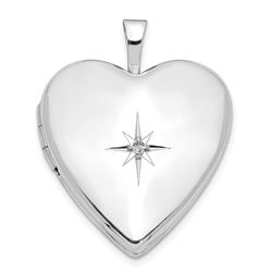 14k White Gold w/ Diamond Heart Locket - 25 mm