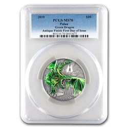 2019 Palau 2 oz Silver Green Dragon Mythical Creatures MS-70 PCGS