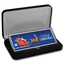 4 oz Silver Colorized Bar - Santa Claus & Sleigh