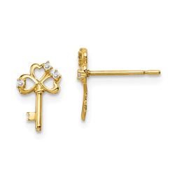 14k Cubic Zirconia Key Post Earrings - 36 mm