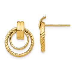 14k Yellow Gold Circle Twisted Hoop Post Earrings
