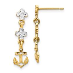 14k Yellow Gold w/Rhodium Anchor Dangle Post Earrings