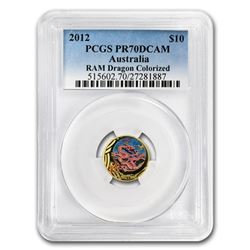 2012 Australia 1/10 oz Proof Gold Dragon PR-70 PCGS (Colorized)