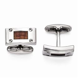 Titanium & Brown Leather Polished Cuff Links