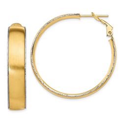 14k Satin with White Gold wire Accent Hoop Earrings - 7.5x36 mm