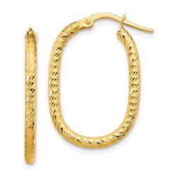 14k Yellow Gold Textured Oval Hoop Earrings - 2x2 mm