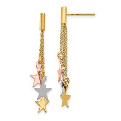 14k Tri-color Polished Dangle Stars Post Earrings
