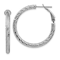 10k White Gold Round Omega Back Hoop Earrings - 25 mm