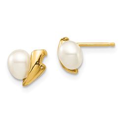 14k Yellow Gold 4-5 mm Freshwater Pearl Post Earrings - 60 mm