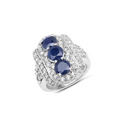 2.46 ctw Genuine Tanzanite and White Topaz .925 Sterling Silver Jewelry Set