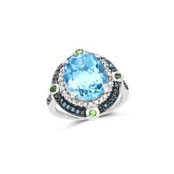 3.53 ctw Genuine Blue Topaz and White Topaz .925 Sterling Silver Ring