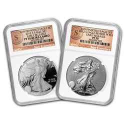 2012-S 2-Coin Prf Silver Eagle Set PF-70 NGC (ER/FR\, 75th Anniv)