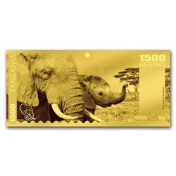 2018 Tanzania 1 gram Gold Big Five Elephant Foil Gold Note