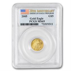 2005 1/10 oz Gold American Eagle MS-69 PCGS (20th Anniv)