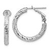 Image 1 : 14k White Gold Diamond-cut Omega Back Hoop Earrings - 3x15 mm