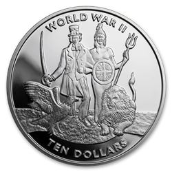 2019 BVI Silver 1 Crown Uncle Sam/Britanna WW II\, 80th Anniv