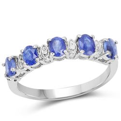 0.74 ctw Genuine White Diamond and Green Diamond .925 Sterling Silver Ring