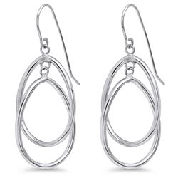 14k White Gold Double Circle Dangle Wire Earrings
