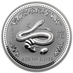2001 Australia 2 oz Silver Year of the Snake BU