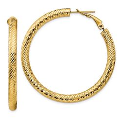 14k Yellow Gold Diamond-cut Omega Back Hoop Earrings - 35 mm