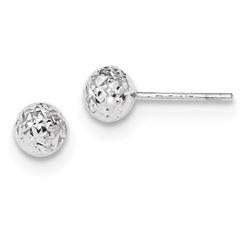 14k White Gold 6 mm Diamond Cut Ball Post Earrings