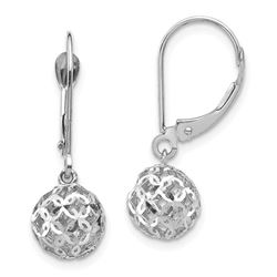14k White Gold Bead Dangle Leverback Earrings