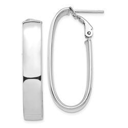 14k White Gold Oval Omega Back Hoop Earrings - 7x15 mm