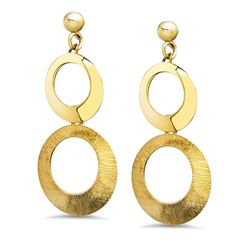 14k Gold Polished and Scratch Finish Circle Post Earrings