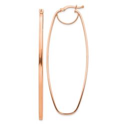 14k Rose Gold Polished Oval Dangle Hoop Earrings - 3 mm