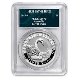 2019 Australia 1 oz Silver Swan MS-70 PCGS (FD\, Swan Label)