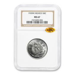 1920-M Mexico Silver 50 Centavos Cap & Rays MS-67 NGC