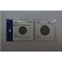 Republic of Columbia (10c) 1938 & Cuba (20c) 1949 - .9 Silver