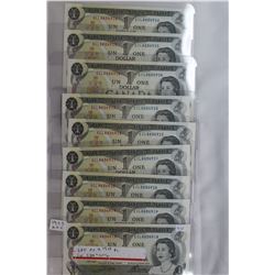 Canada One Dollar Bills (9) - In Sequence