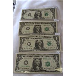 U.S.A. One Dollar Bills (4)