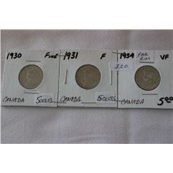 Canada Five Cent Coins (3)