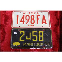 Alaska Farm License Plate & a 1958 Manitoba License Plate