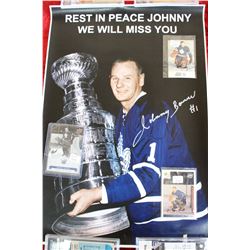 Johnny Bower Print (signed) and Johnny Bower Collector Cards (3)