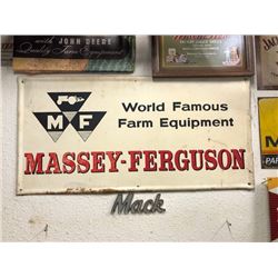 NO RESERVE VINTAGE MASSEY FERGUSON LARGE STEEL SIGN WORLD FAMOUS FARM EQUIPMENT COLLECTIBLE