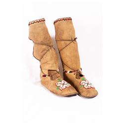 Crow Beaded High Top Woman's Moccasins